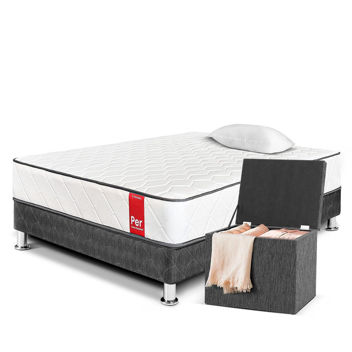 PARAISO - Cama Con Cajones Per 1.5 Plz + Baúl + 1 Almohada + Protector