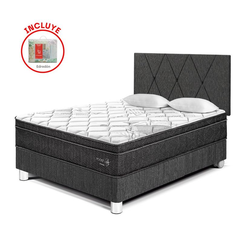 PARAISO - Dormitorio Pocket Star Loft 2 Plz + Cubrecama + 2 Almohadas + Protector