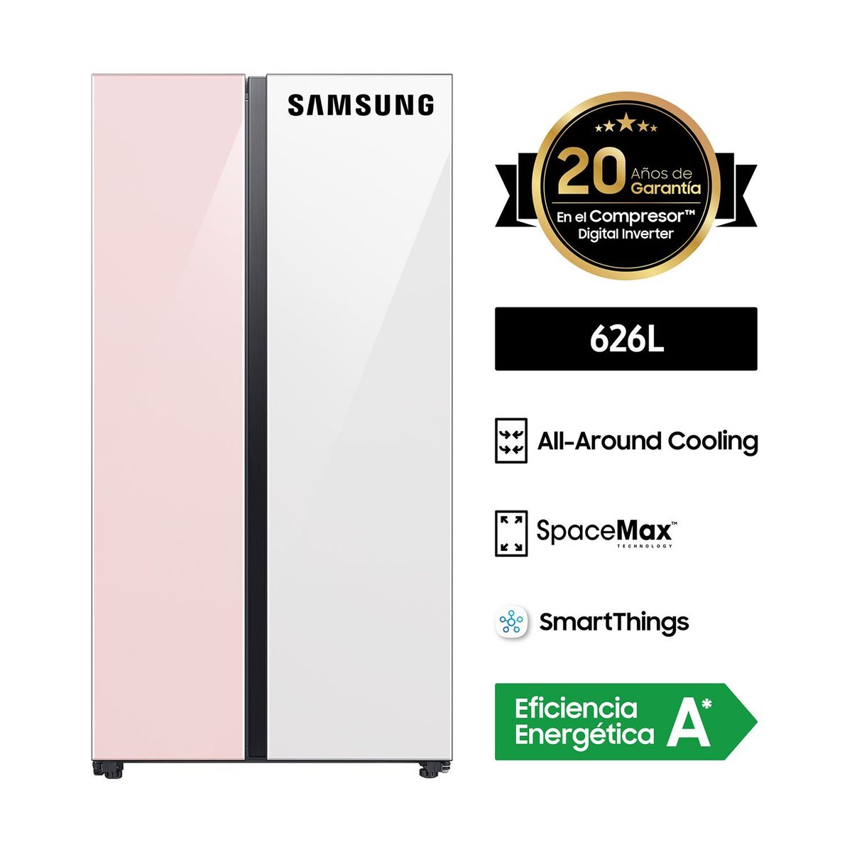 SAMSUNG - Refrigeradora Samsung Side by Side BeSpoke 626Lt Clean Pink / Clean White