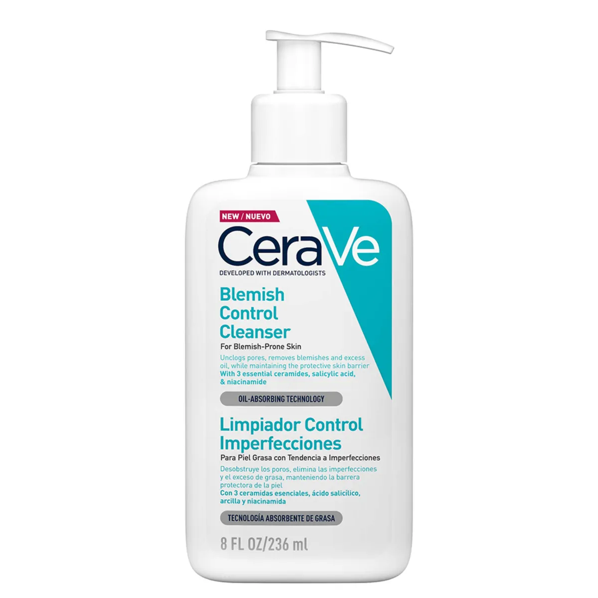 CERAVE - Limpiador Facial Control Imperfecciones, Desobstruye Poros, 236 Ml