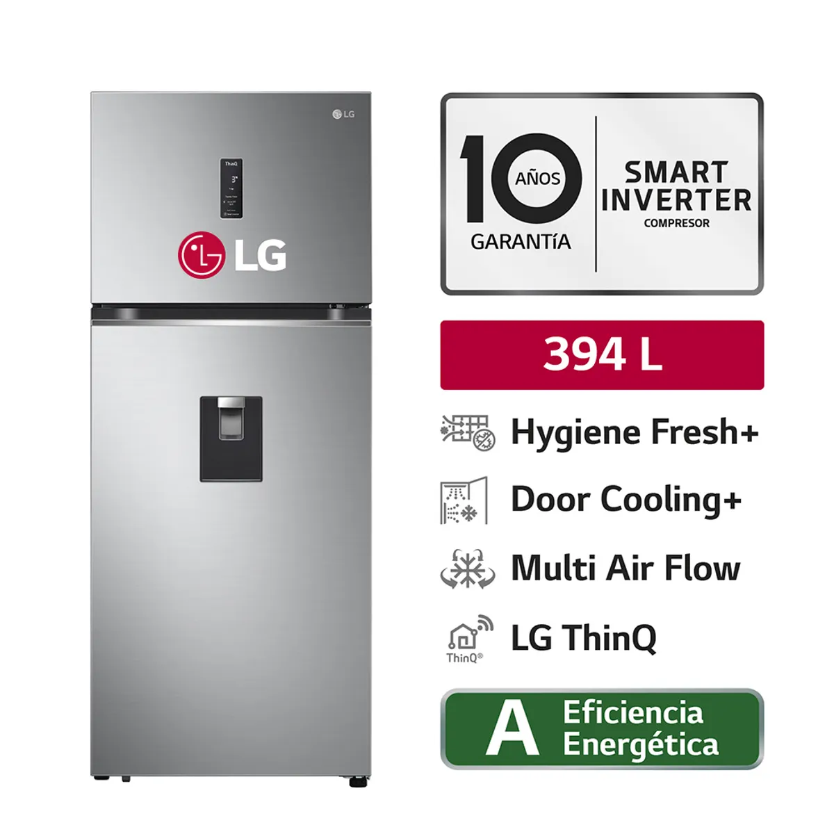 LG - Refrigeradora GT39SGP1 394L Hygiene Fresh Top Mount Plateada LG