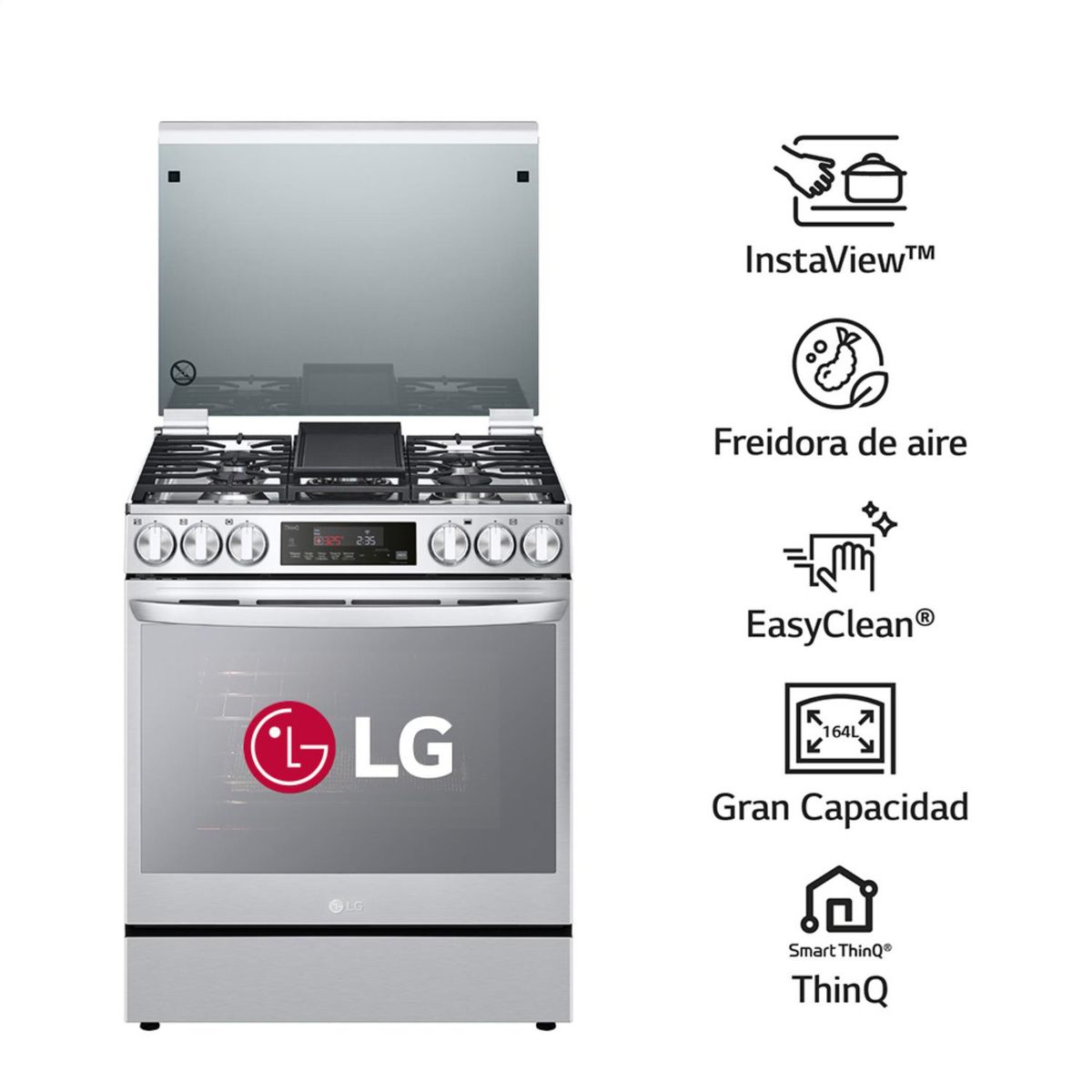 LG - Cocina a Gas LRGL5847S 5 Hornillas Instaview Acero Inoxidable LG