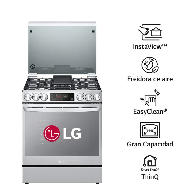 LG - Cocina a Gas LRGL5847S 5 Hornillas Instaview Acero Inoxidable LG