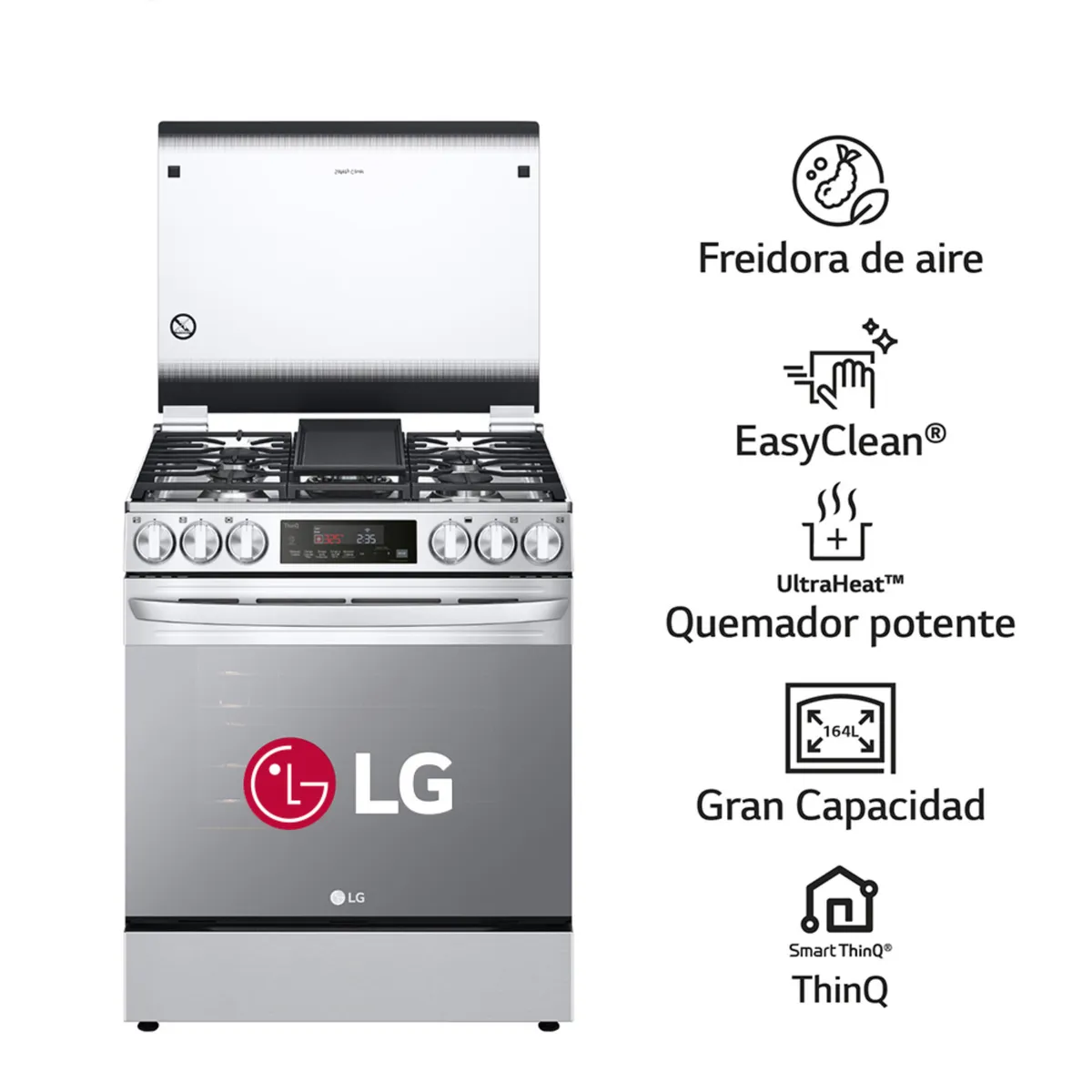 LG - Cocina a Gas LRGL5845S 5 Hornillas Freidora de Aire Acero Inoxidable LG