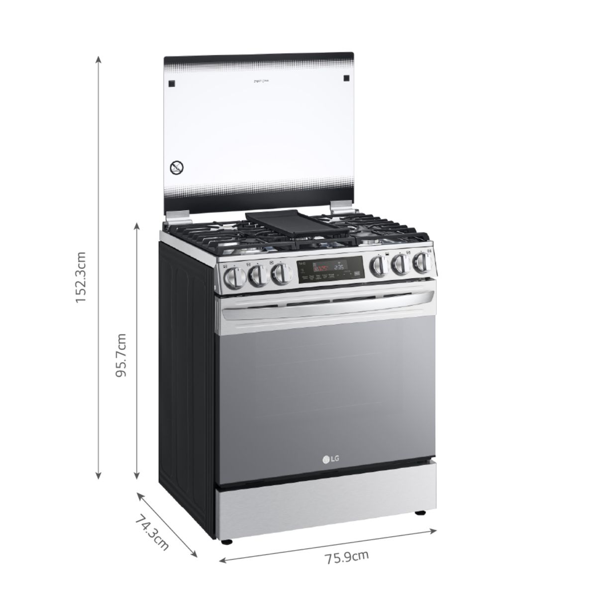 LG - Cocina a Gas LRGL5845S 5 Hornillas Freidora de Aire Acero Inoxidable LG