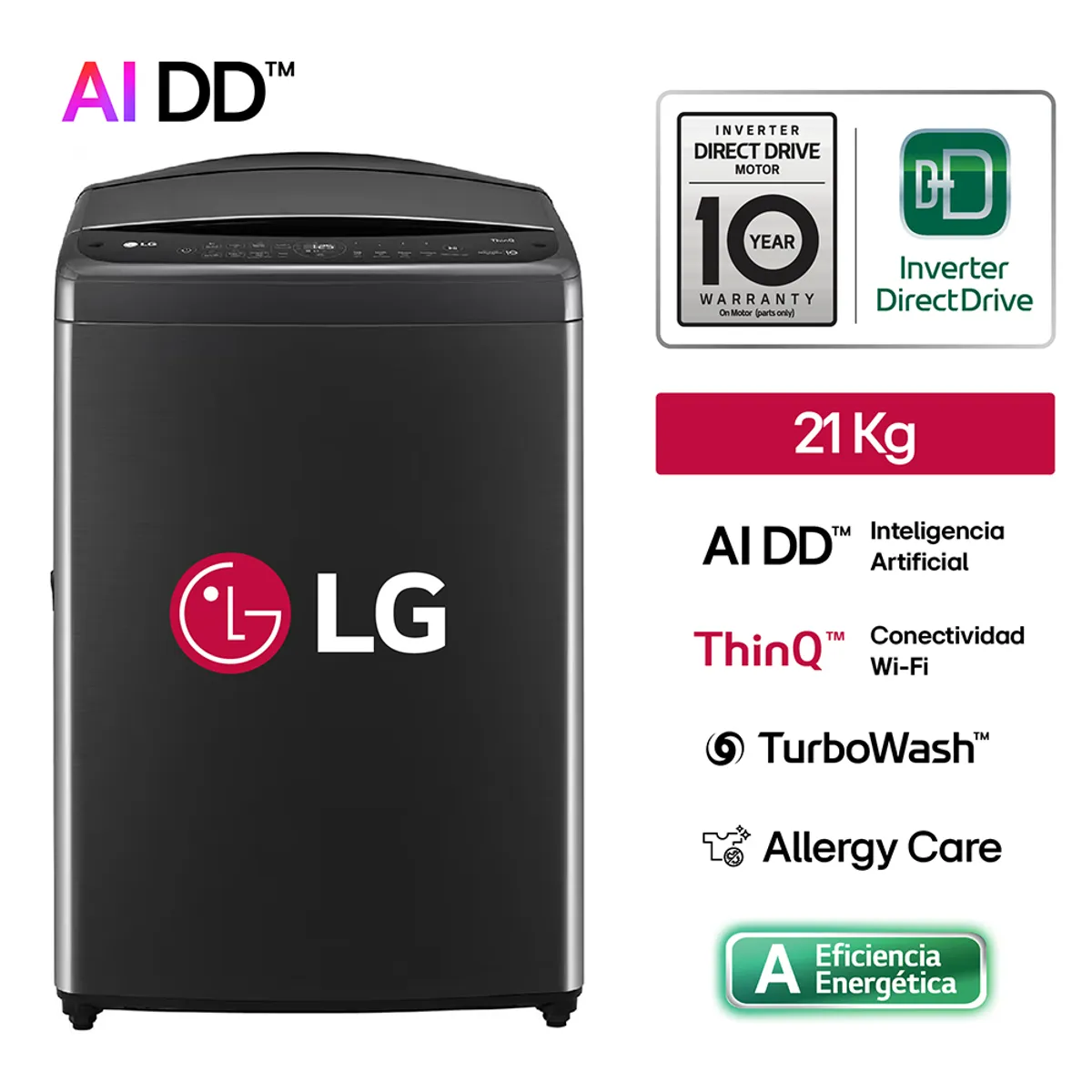 LG - Lavadora WT21PBVS6 21Kg AI DD Carga Superior Negro Plateado LG