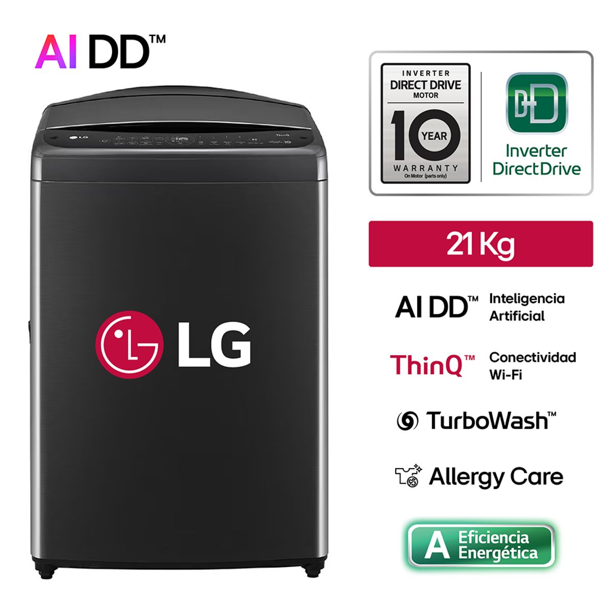 LG - Lavadora WT21PBVS6 21Kg AI DD Carga Superior Negro Plateado LG