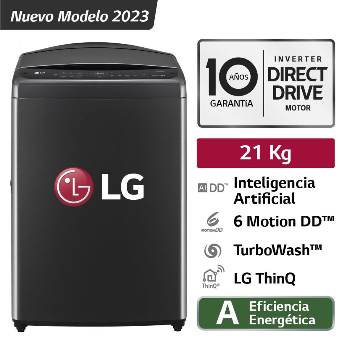 LG - Lavadora WT21PBV6 21Kg AI DD Carga Superior Negro Plateado LG