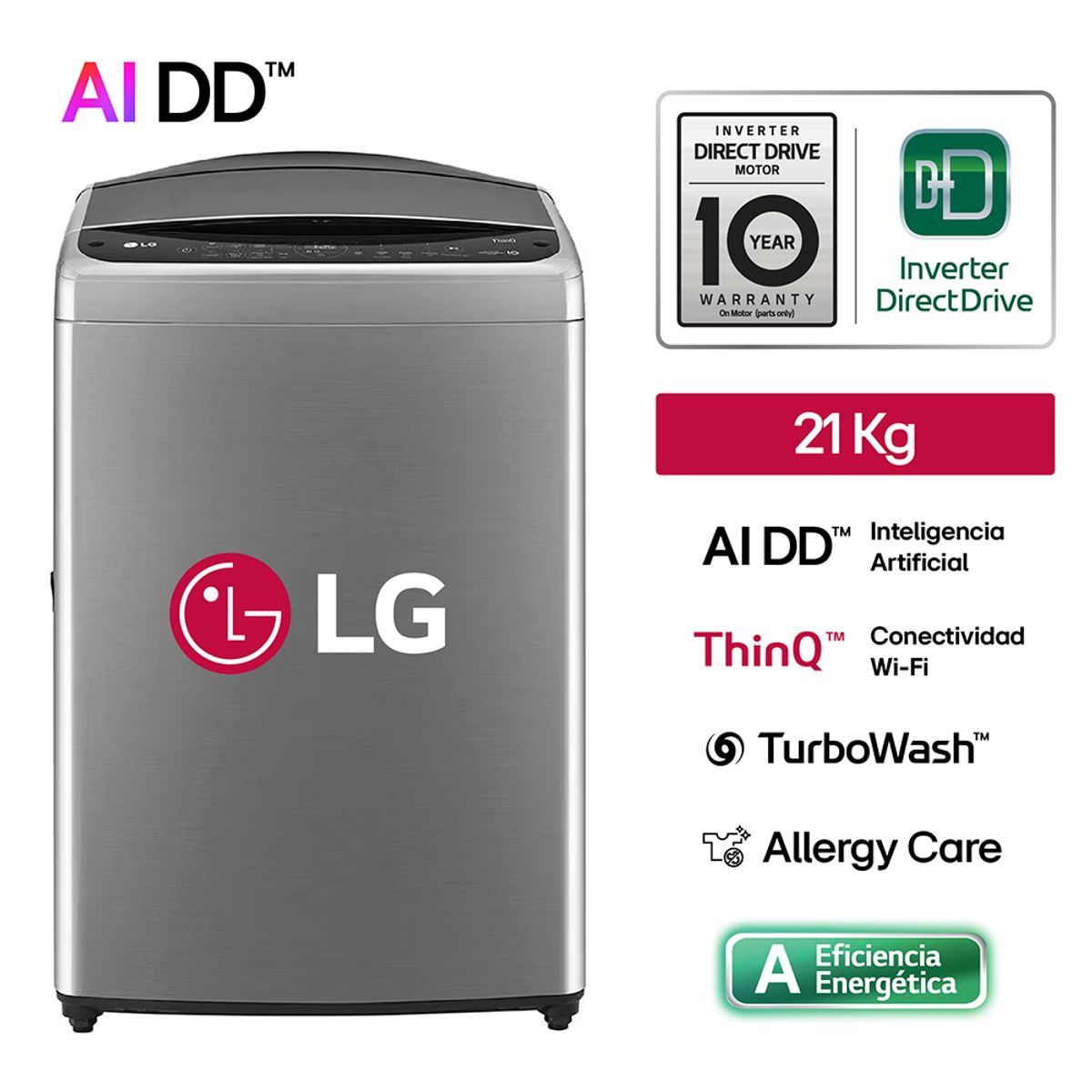 LG - Lavadora WT21VV6 21Kg AI DD Carga Superior Plateada LG