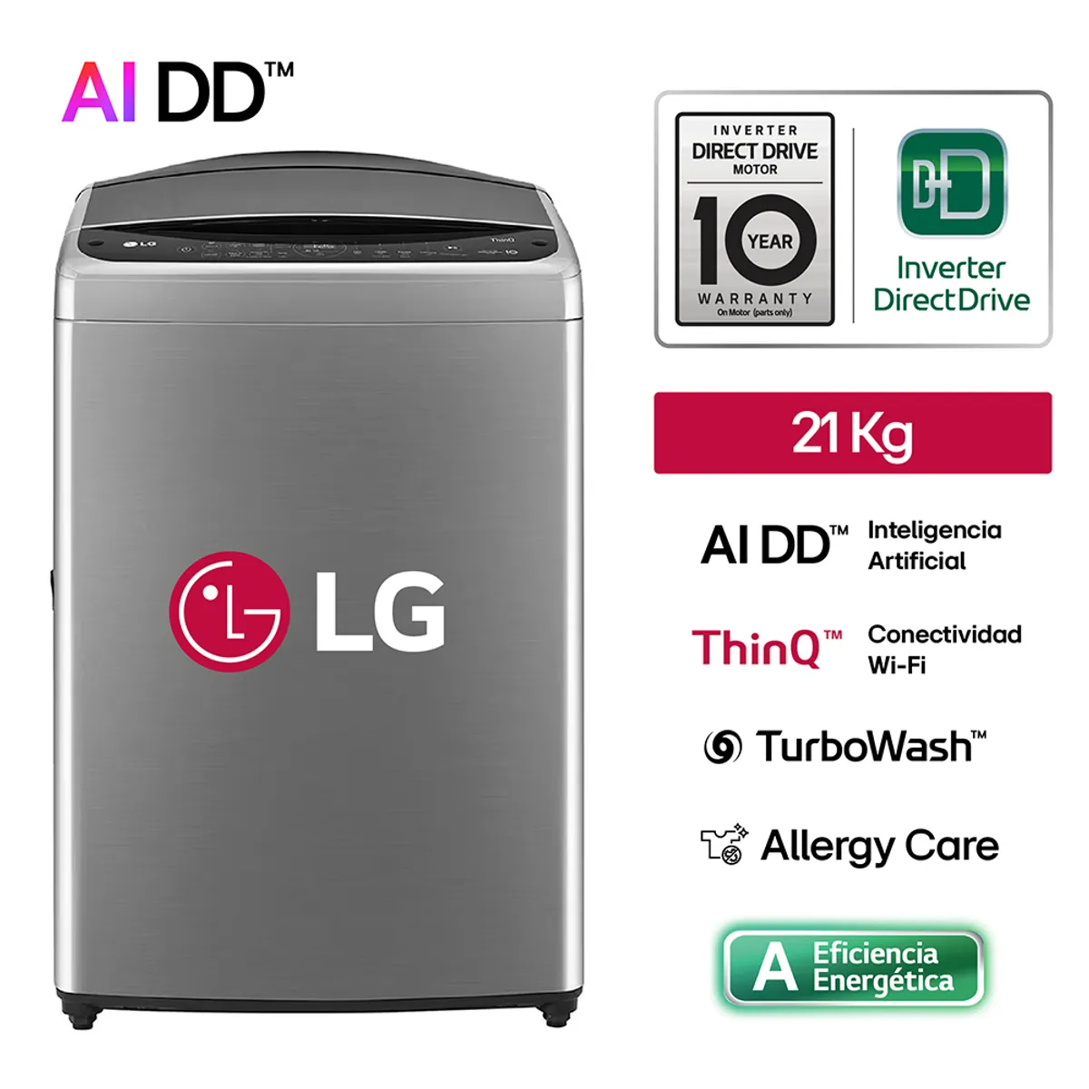 LG - Lavadora WT21VV6 21Kg AI DD Carga Superior Plateada LG