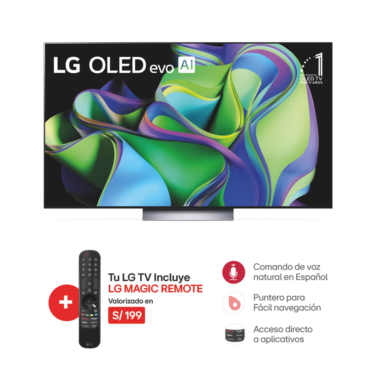 LG - Televisor 65" LG OLED 4K ThinQ AI OLED65C3PSA (2023)