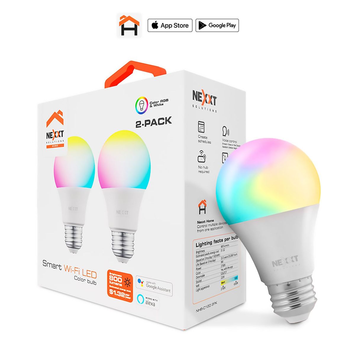 NEXXT SOLUTIONS - Nexxt H Set de Iluminación 2 piezas Smart Led Bulb RGB