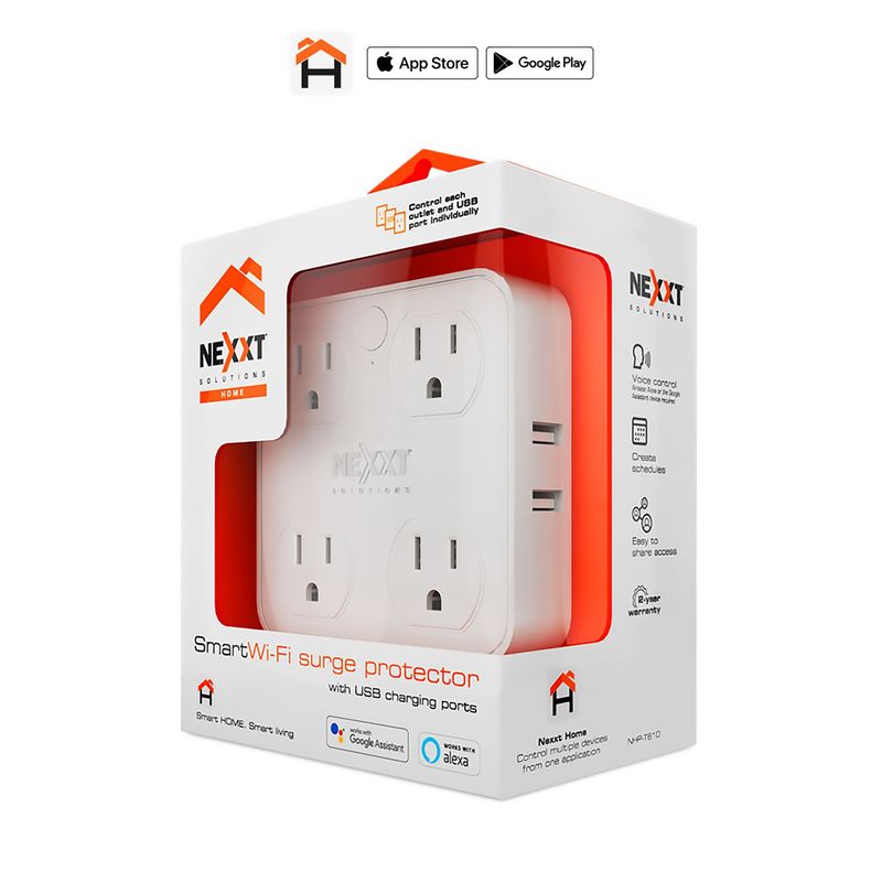 NEXXT SOLUTIONS - Nexxt H Enchufe Inteligente Wi-fi de 4 Salidas y 4 Puerto USB de carga NHP-T610
