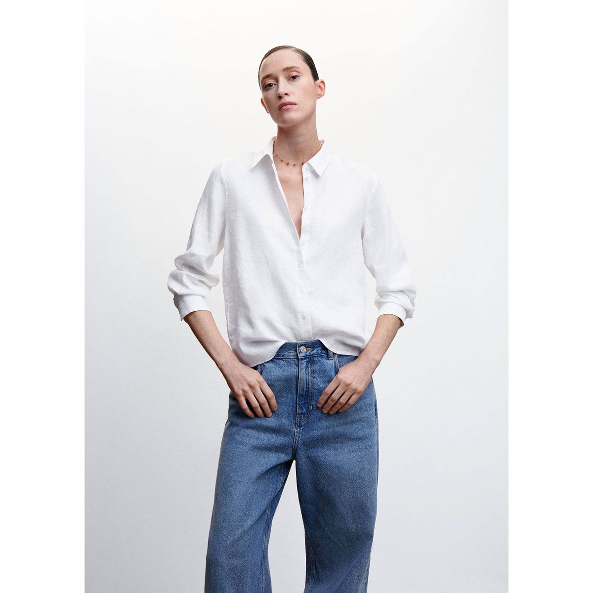 MANGO - Camisa Manga Larga Lino Mujer Mango