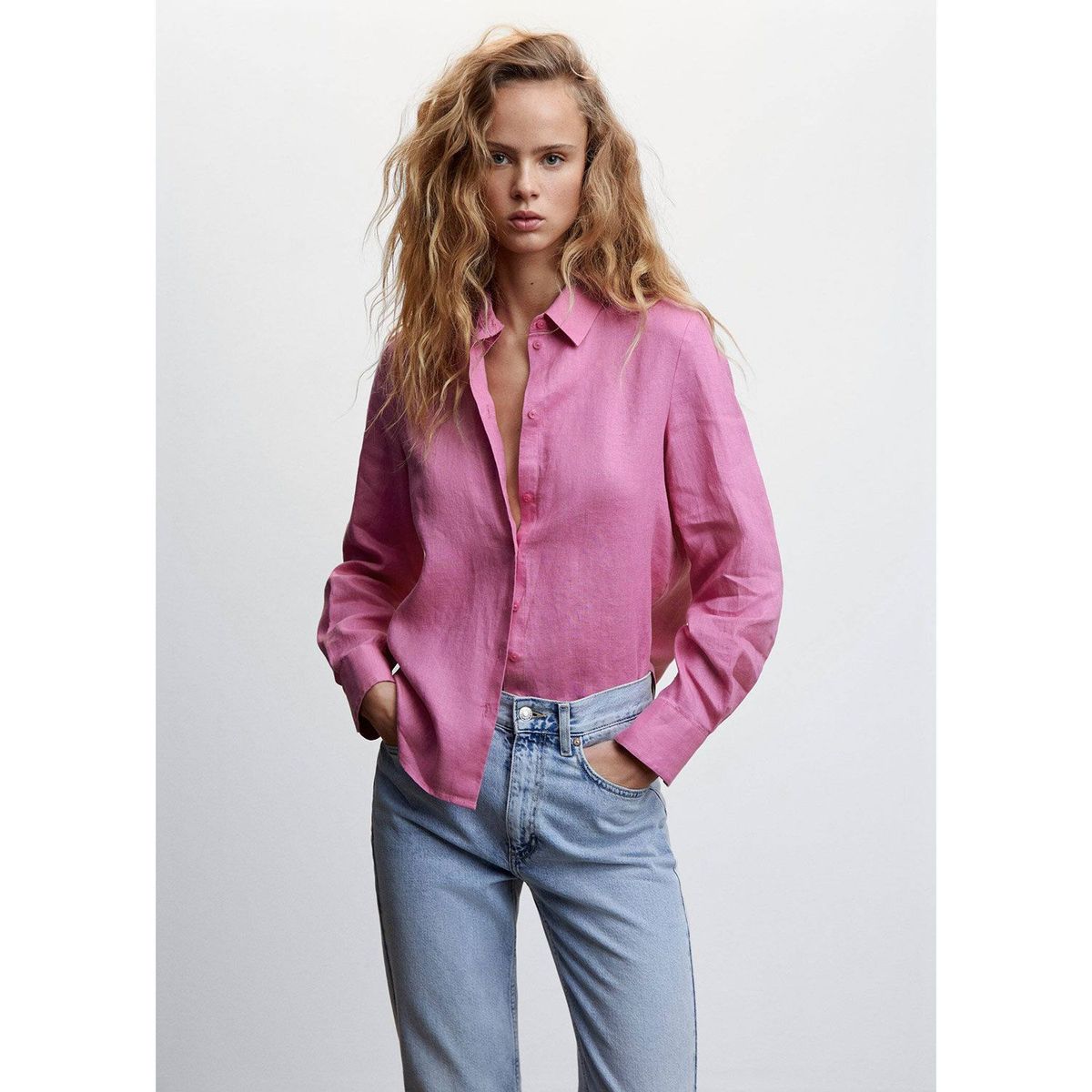 MANGO - Camisa Manga Larga Lino Mujer Mango