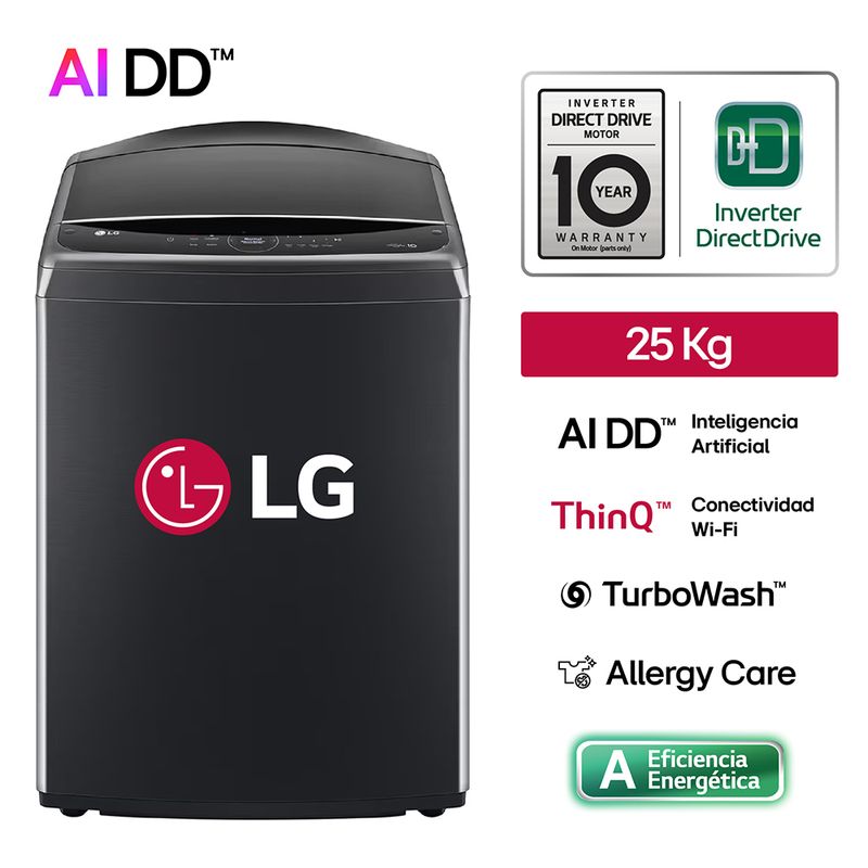 LG - Lavadora WT25PBVS6 25Kg AI DD Carga Superior Negro Plateado LG