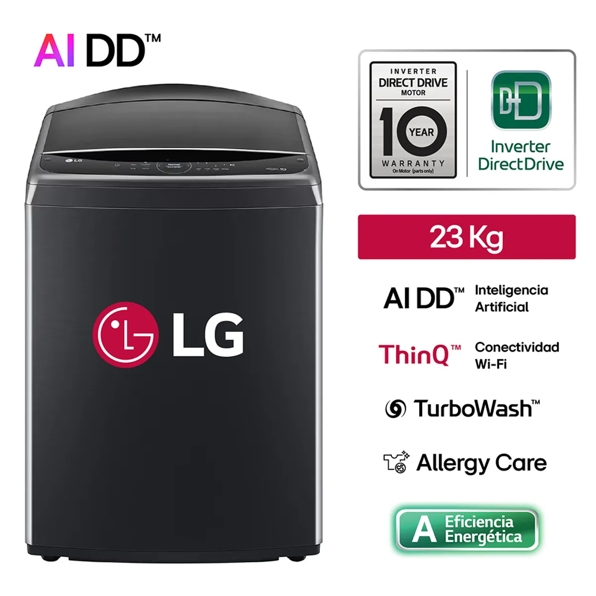 LG - Lavadora WT23PBVS6 23Kg AI DD Carga Superior Negro Plateado LG LG
