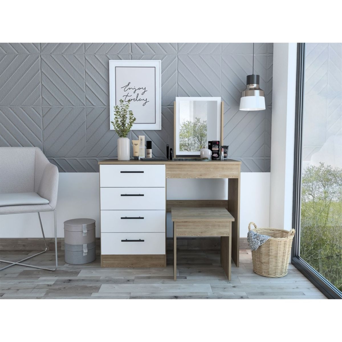 TUHOME - Mueble Tocador 4 Cajones Bicolor Kaia