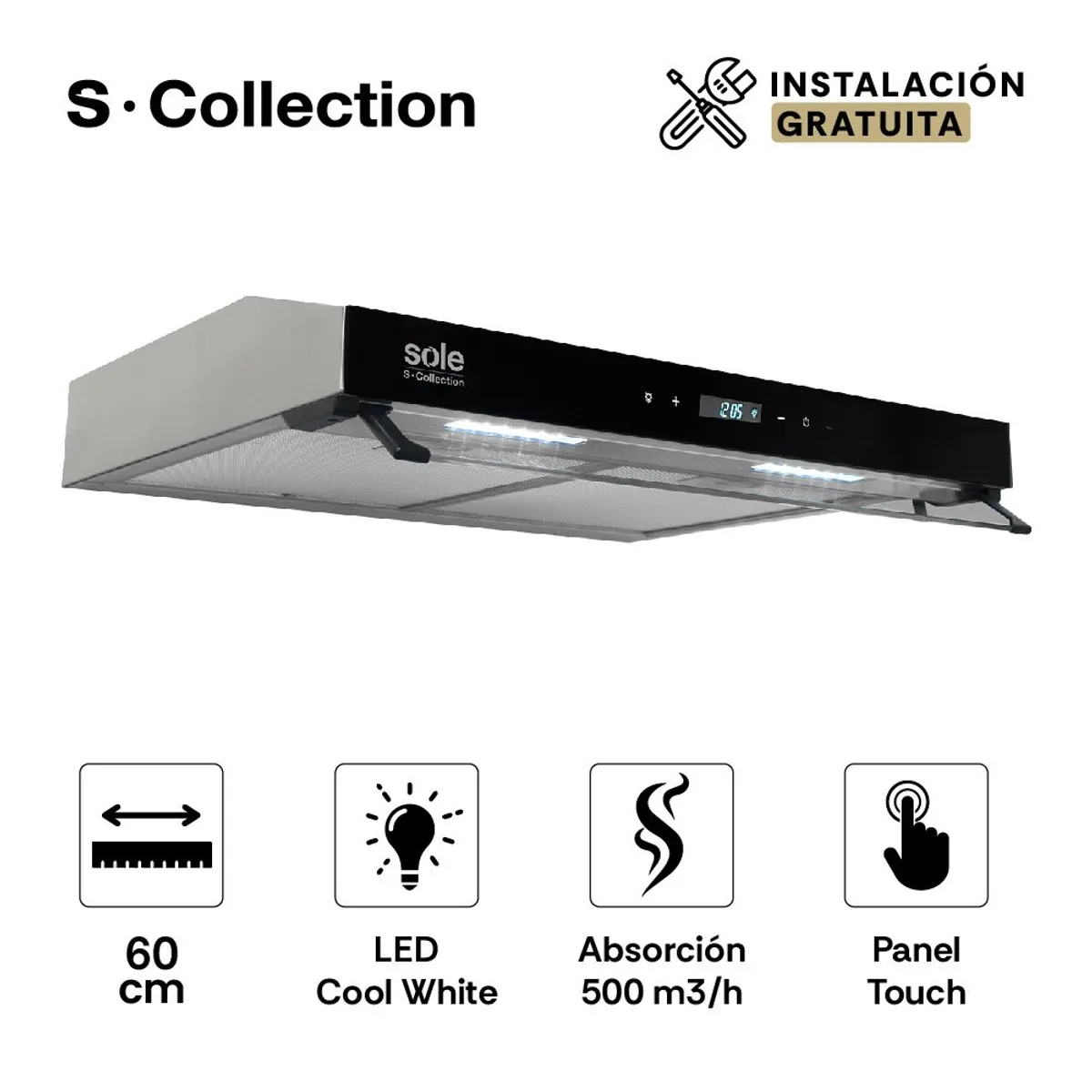 SOLE - Campana Extractora Scollection Slim Inox 60Cm