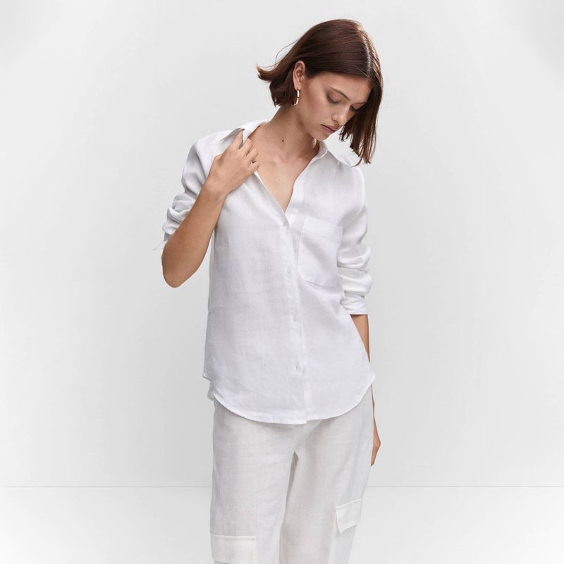 Camisa Manga Larga Lino Mujer Mango MANGO