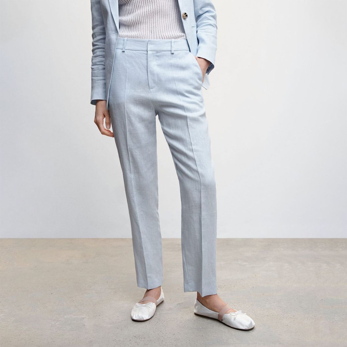 MANGO - Pantalón Recto Lino Mujer Mango