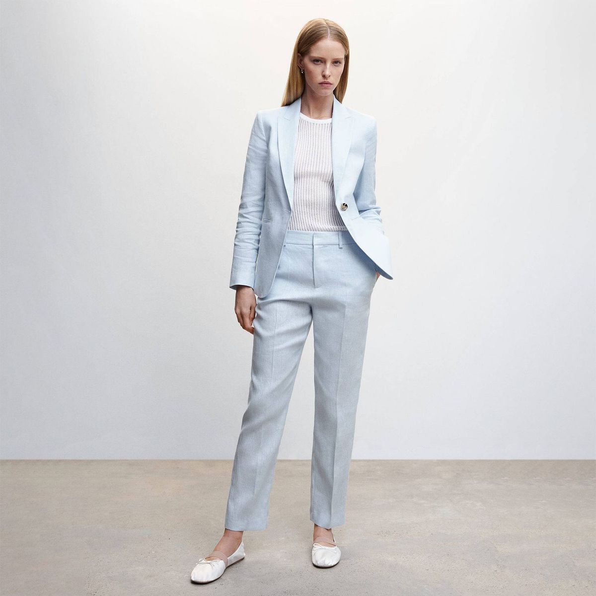 MANGO - Pantalón Recto Lino Mujer Mango