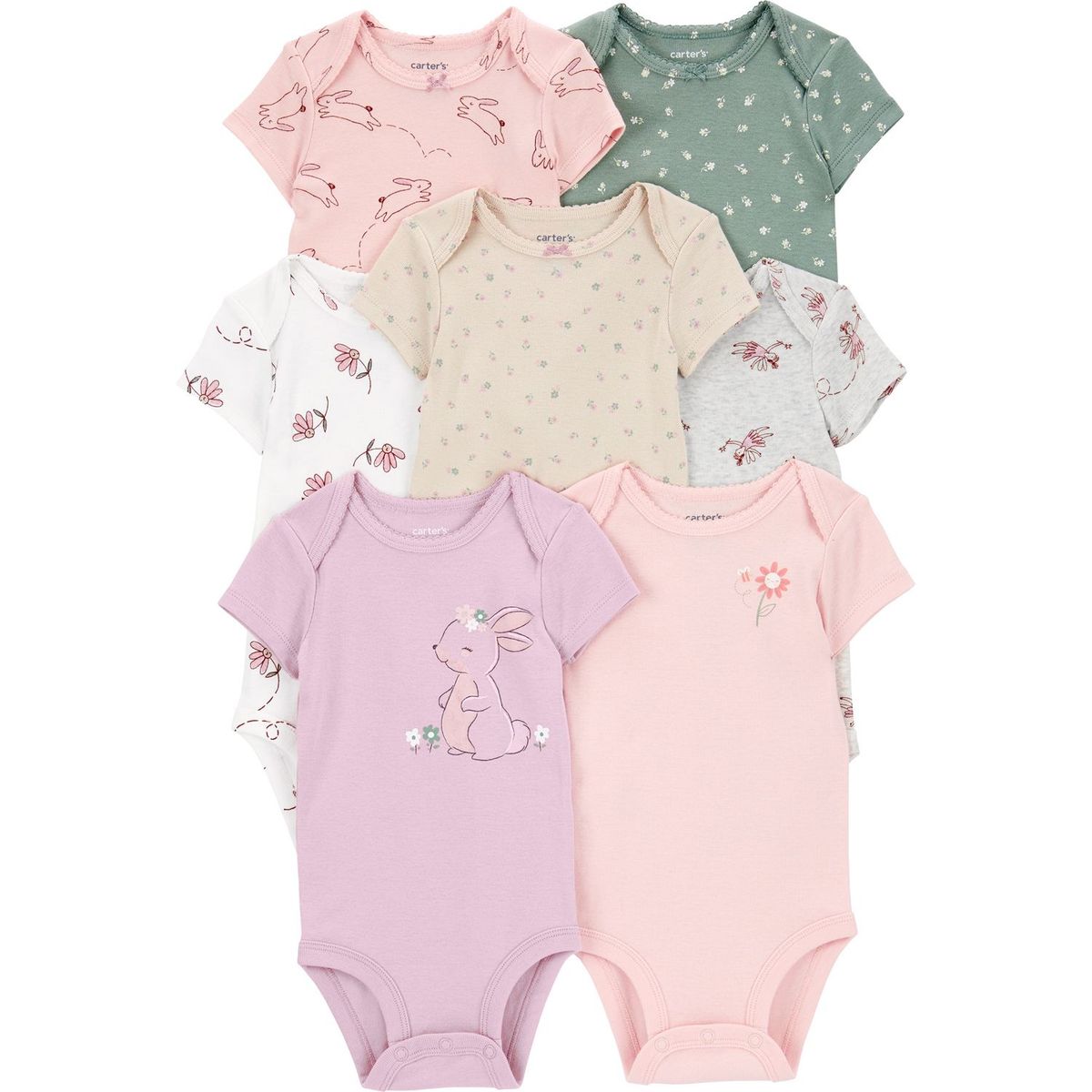 CARTER'S - Body Bebé niña Pack x5 Manga Corta Algodón Carters