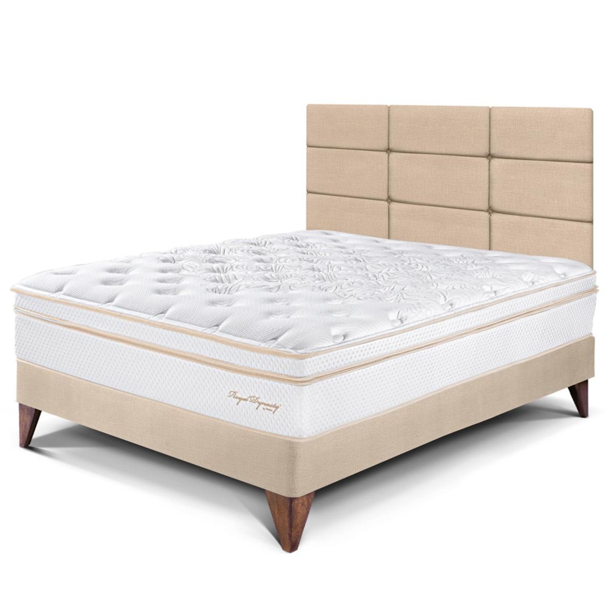 PARAISO - Dormitorio Europeo Royal Dynasty Blocks 1.5 Plz Champagne + 1 Almohada Viscoelástica