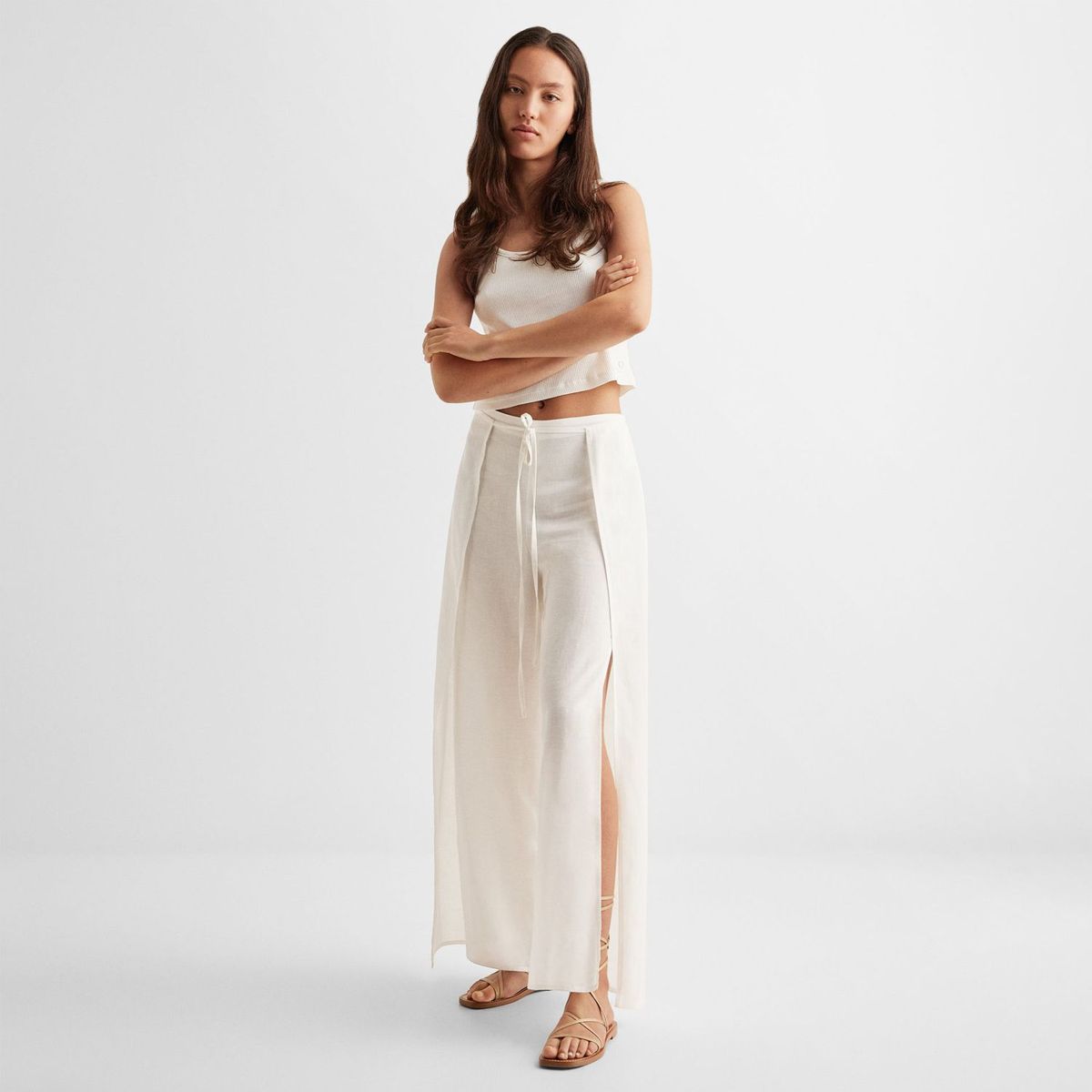 MANGO TEEN - Pantalón Lino Mujer Mango Teen