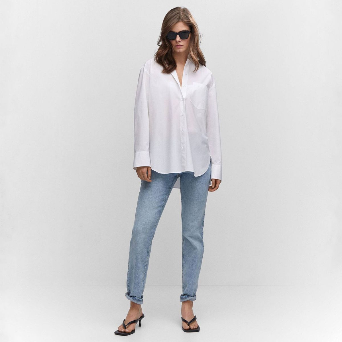 MANGO - Camisa Manga Larga Algodón Mujer Mango