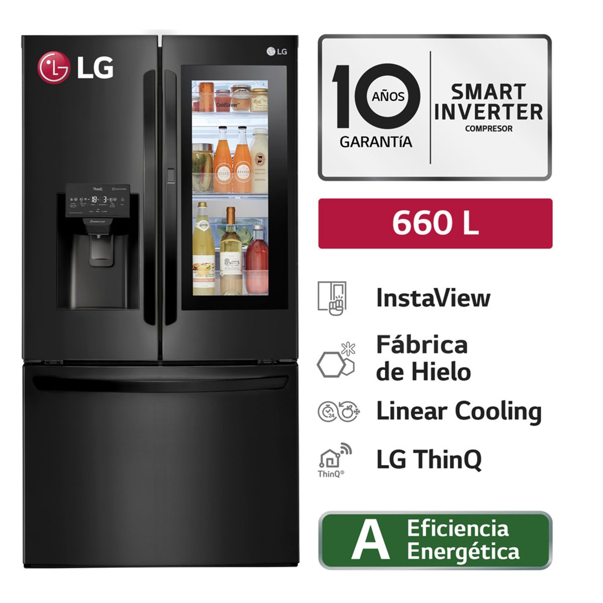 LG - Refrigeradora GM78SXT 660L InstaView French Door Negro Mate LG