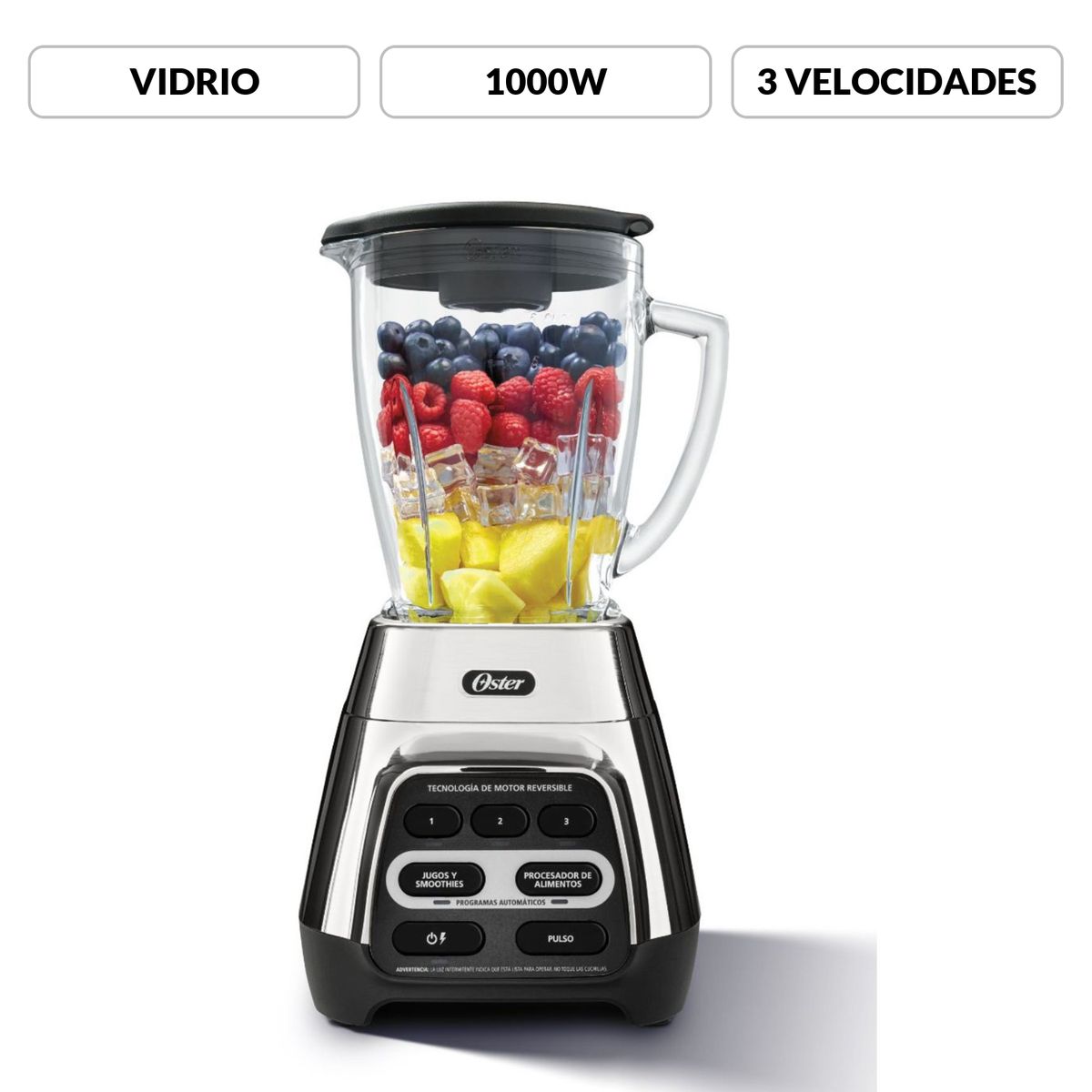 OSTER - Licuadora motor reversible 1.5L 1000W con Blender