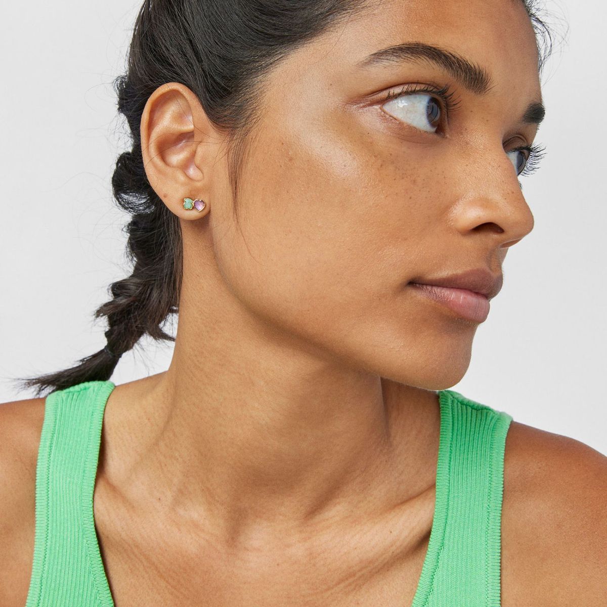 TOUS - Pendiente Plata 1Ley ybaño Nacar Gemas