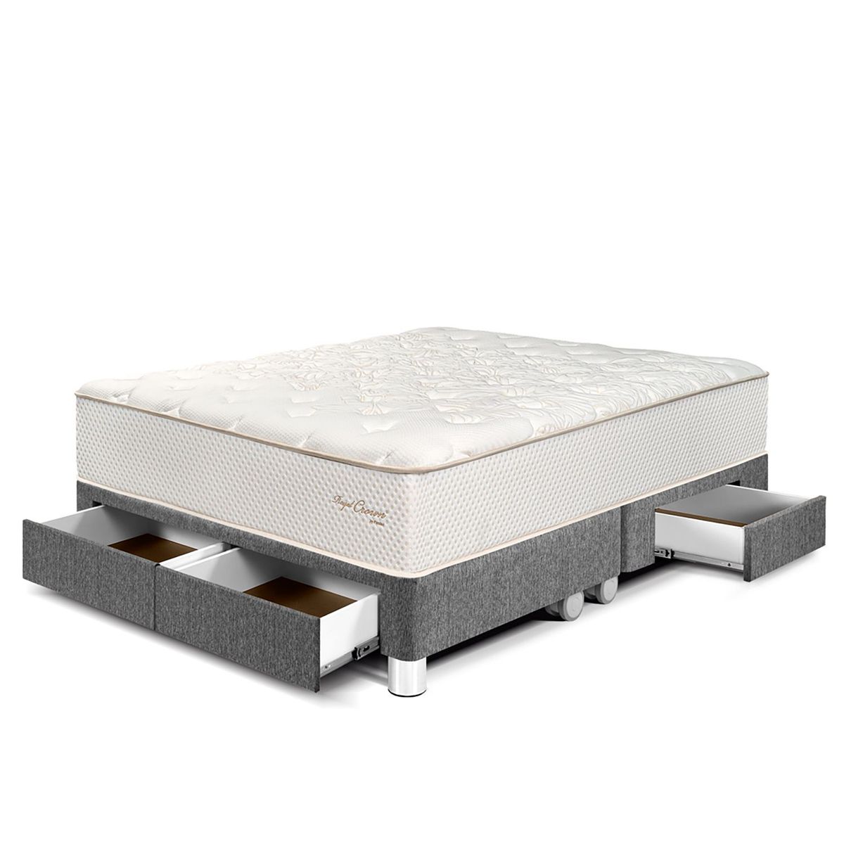 PARAISO - Cama Con Cajones Royal Crown King + 2 Almohadas Viscoelásticas + Protector