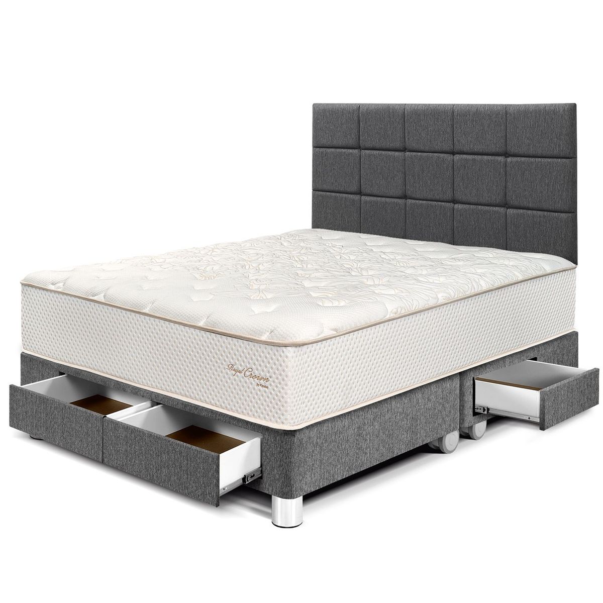 PARAISO - Dormitorio con Cajones Royal Crown Blocks Queen + 2 Almohadas Viscoelásticas + Protector