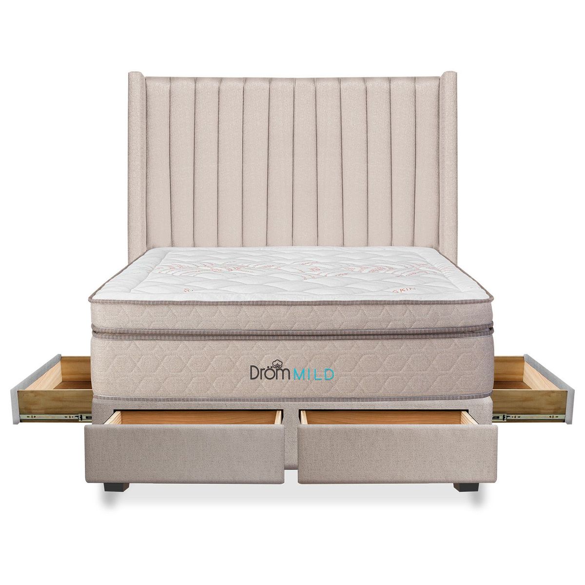 DROM - Dormitorio con Cajones Mild Líneas 2 Plz + 2 Almohadas Viscoelásticas + Protector
