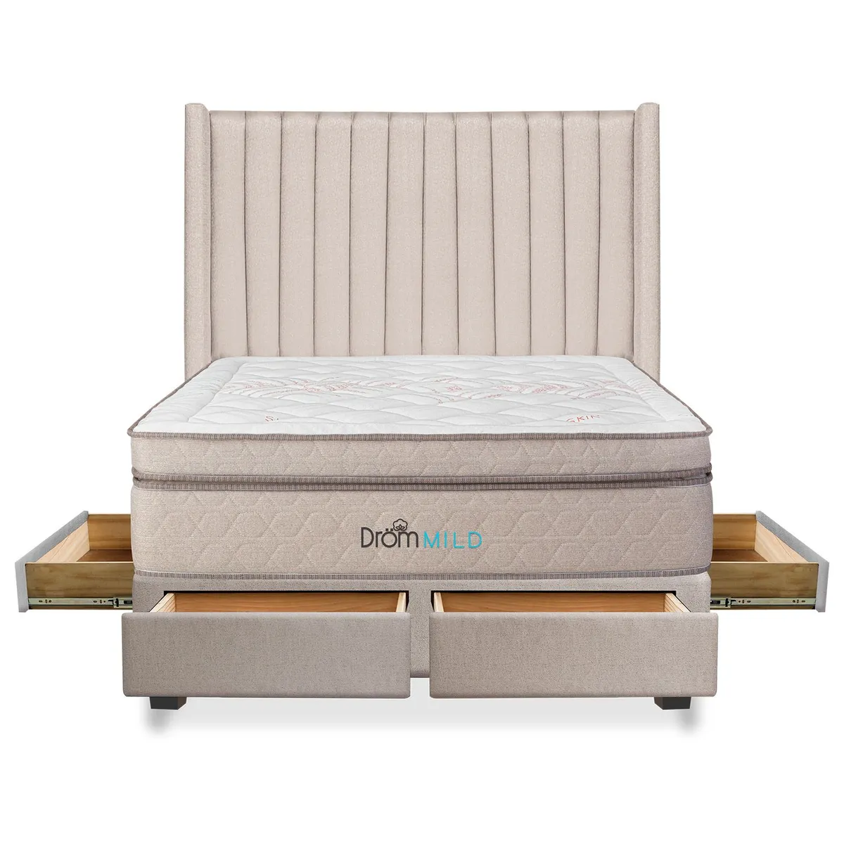 DROM - Dormitorio con Cajones Mild Líneas 2 Plz + 2 Almohadas Viscoelásticas + Protector