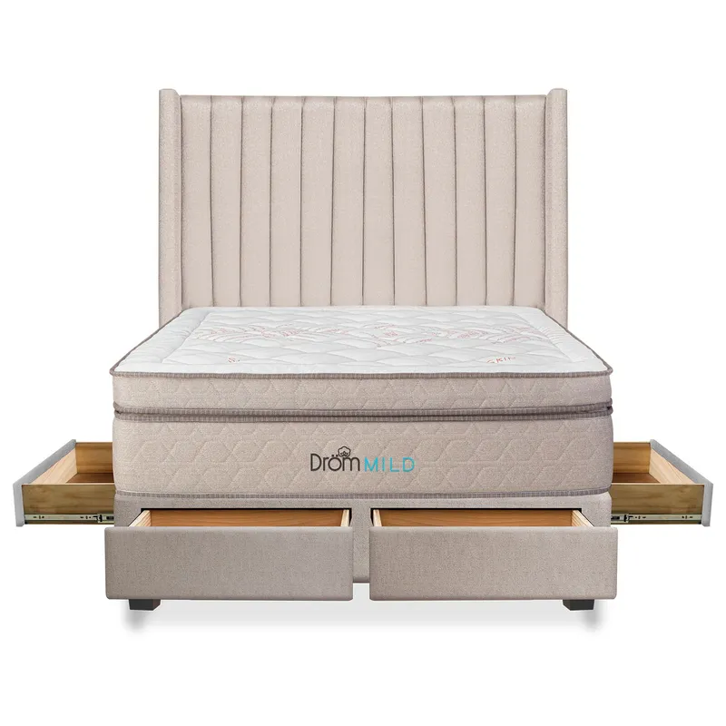 DROM - Dormitorio con Cajones Mild Líneas 2 Plz + 2 Almohadas Viscoelásticas + Protector