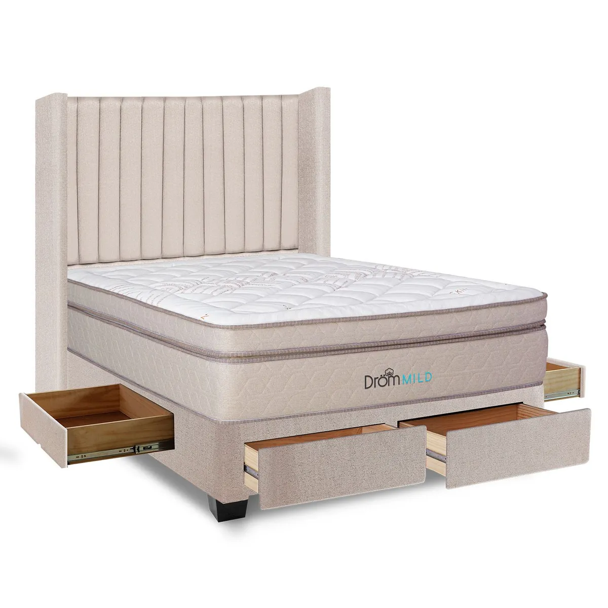 DROM - Dormitorio con Cajones Mild Líneas 2 Plz + 2 Almohadas Viscoelásticas + Protector