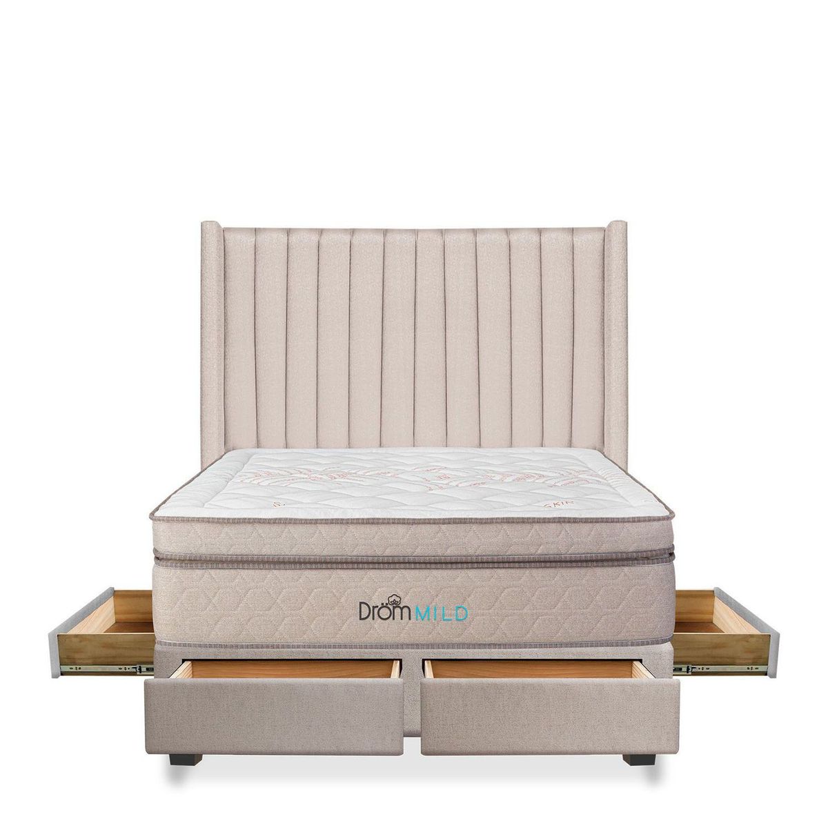 DROM - Dormitorio con Cajones Mild Lineas King + 2 Almohadas Viscoelásticas y Protector