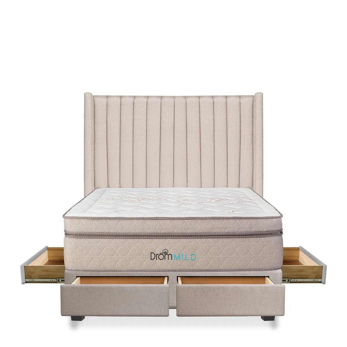 DROM - Dormitorio con Cajones Mild Lineas King + 2 Almohadas Viscoelásticas y Protector