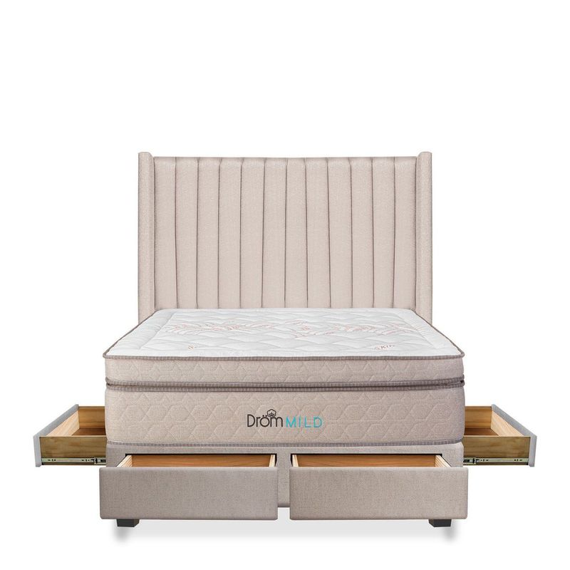 DROM - Dormitorio con Cajones Mild Líneas King + 2 Almohadas Viscoelásticas + Protector