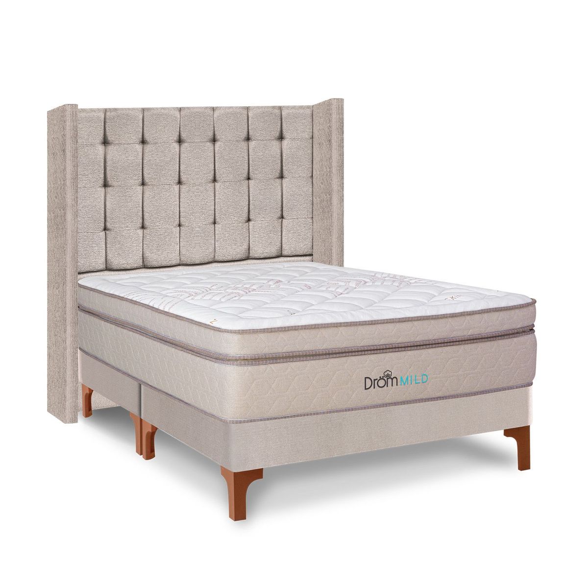 DROM - Dormitorio Europeo Mild Cuadros Queen + 2 Almohadas Viscoelásticas + Protector