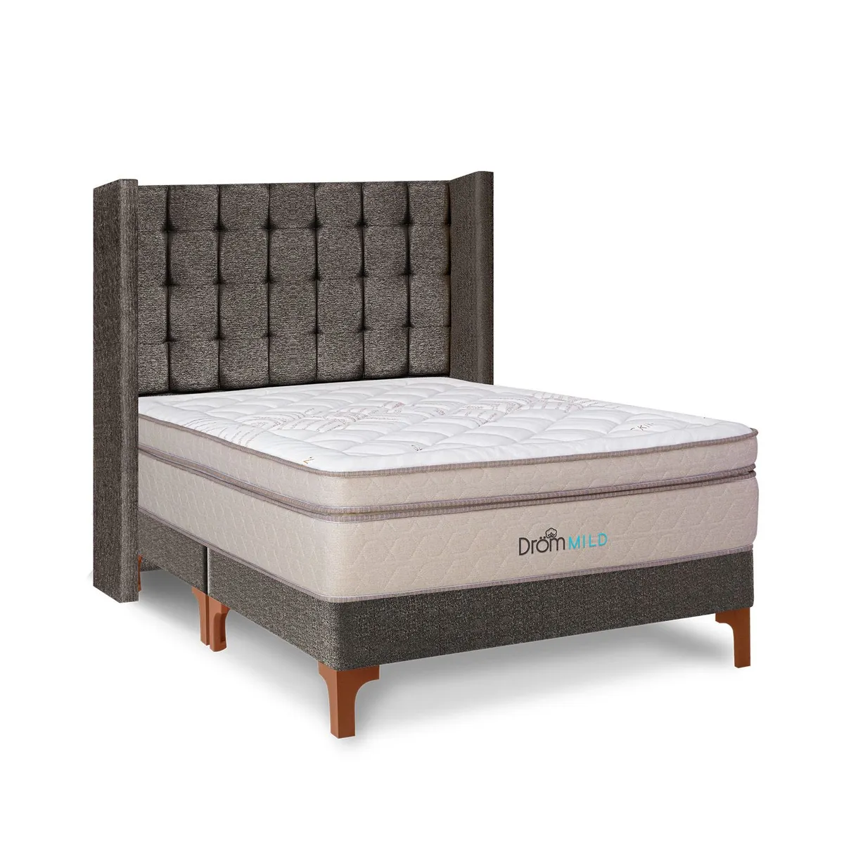 DROM - Dormitorio Europeo Mild Cuadros Queen + 2 Almohadas Viscoelásticas + Protector