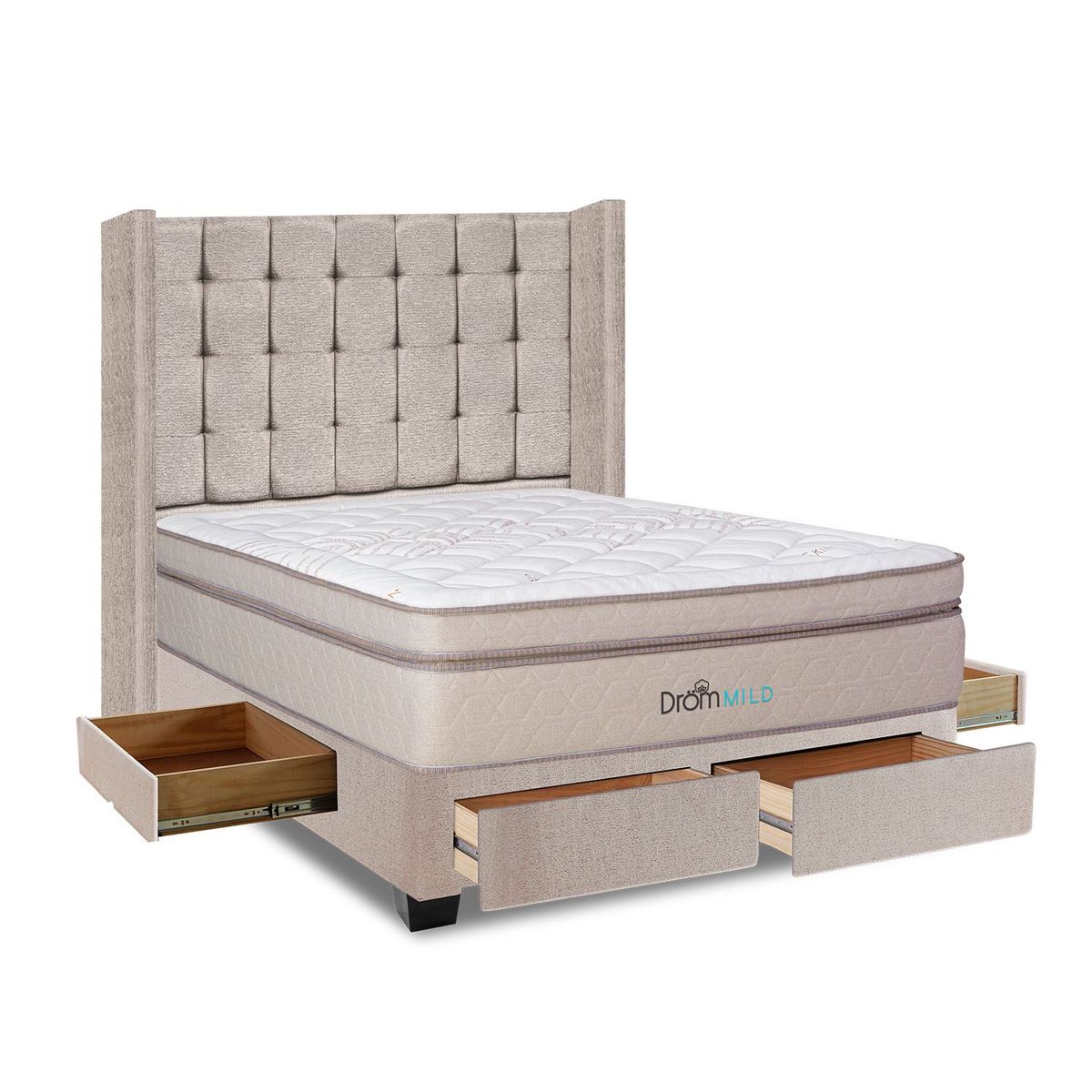 DROM - Dormitorio con Cajones Mild Cuadros 2 Plz + 2 Almohadas Viscoelásticas + Protector