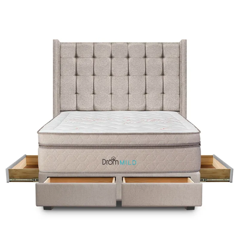 DROM - Dormitorio con Cajones Mild Cuadros King + 2 Almohadas Viscoelásticas + Protector