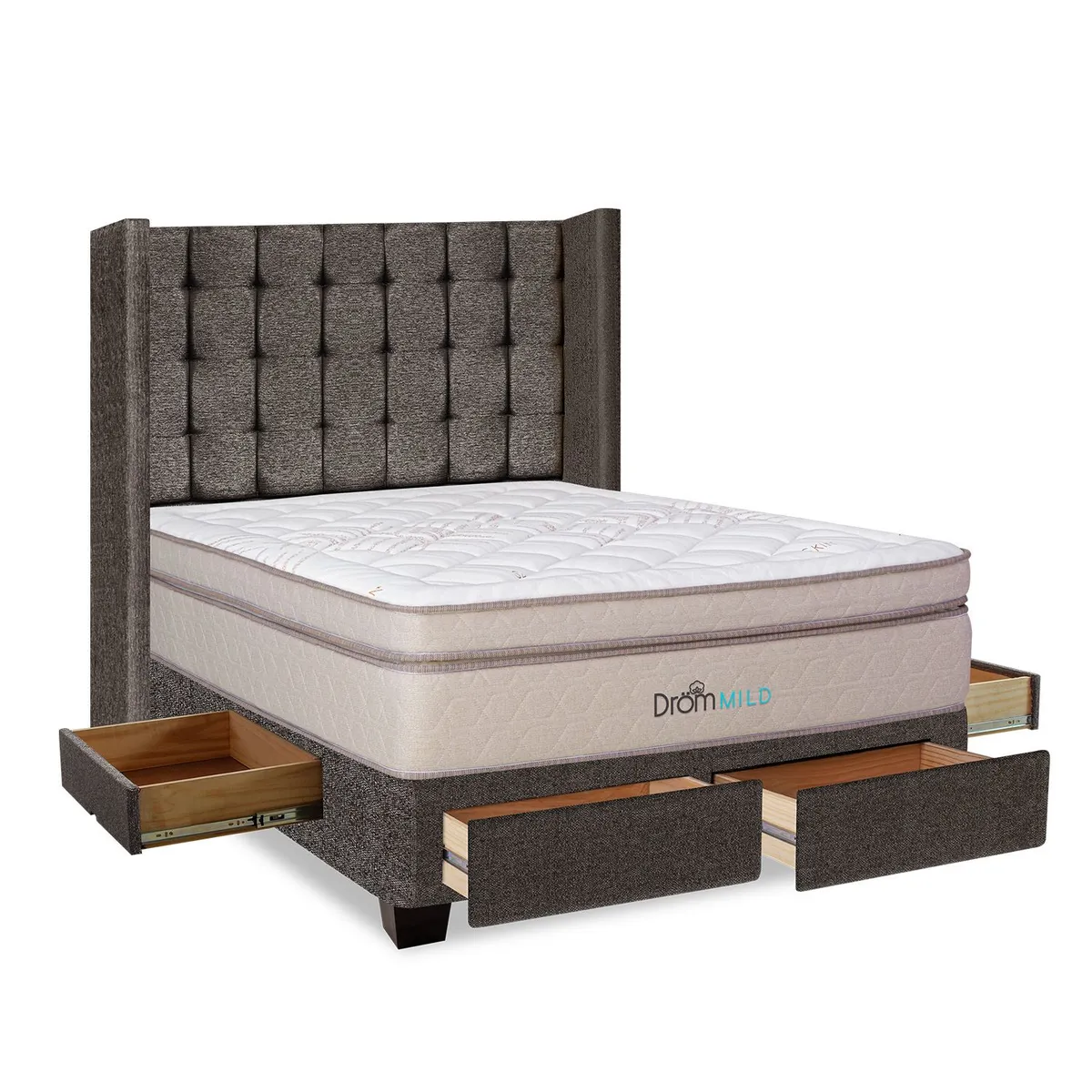 DROM - Dormitorio con Cajones Mild Cuadros 2 Plz + 2 Almohadas Viscoelásticas + Protector