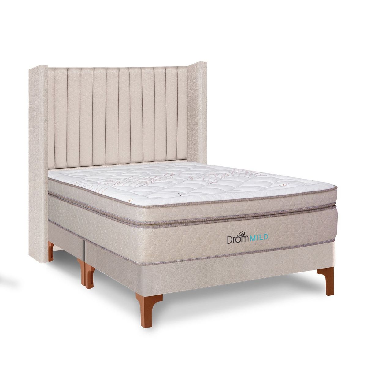 DROM - Dormitorio Europeo Mild Lineas King + 2 Almohadas Viscoelásticas + Protector