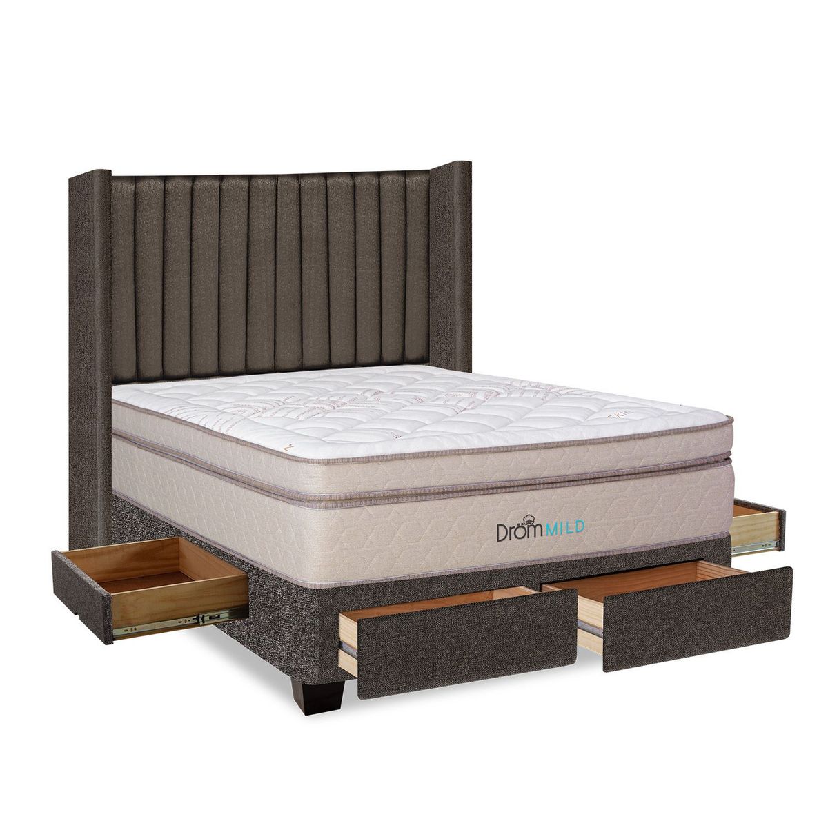 DROM - Dormitorio con Cajones Mild Líneas 2 Plz + 2 Almohadas Viscoelásticas + Protector