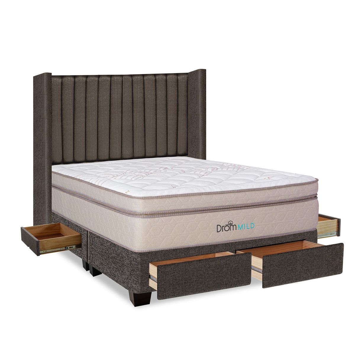 DROM - Dormitorio con Cajones Mild Líneas King + 2 Almohadas Viscoelásticas + Protector